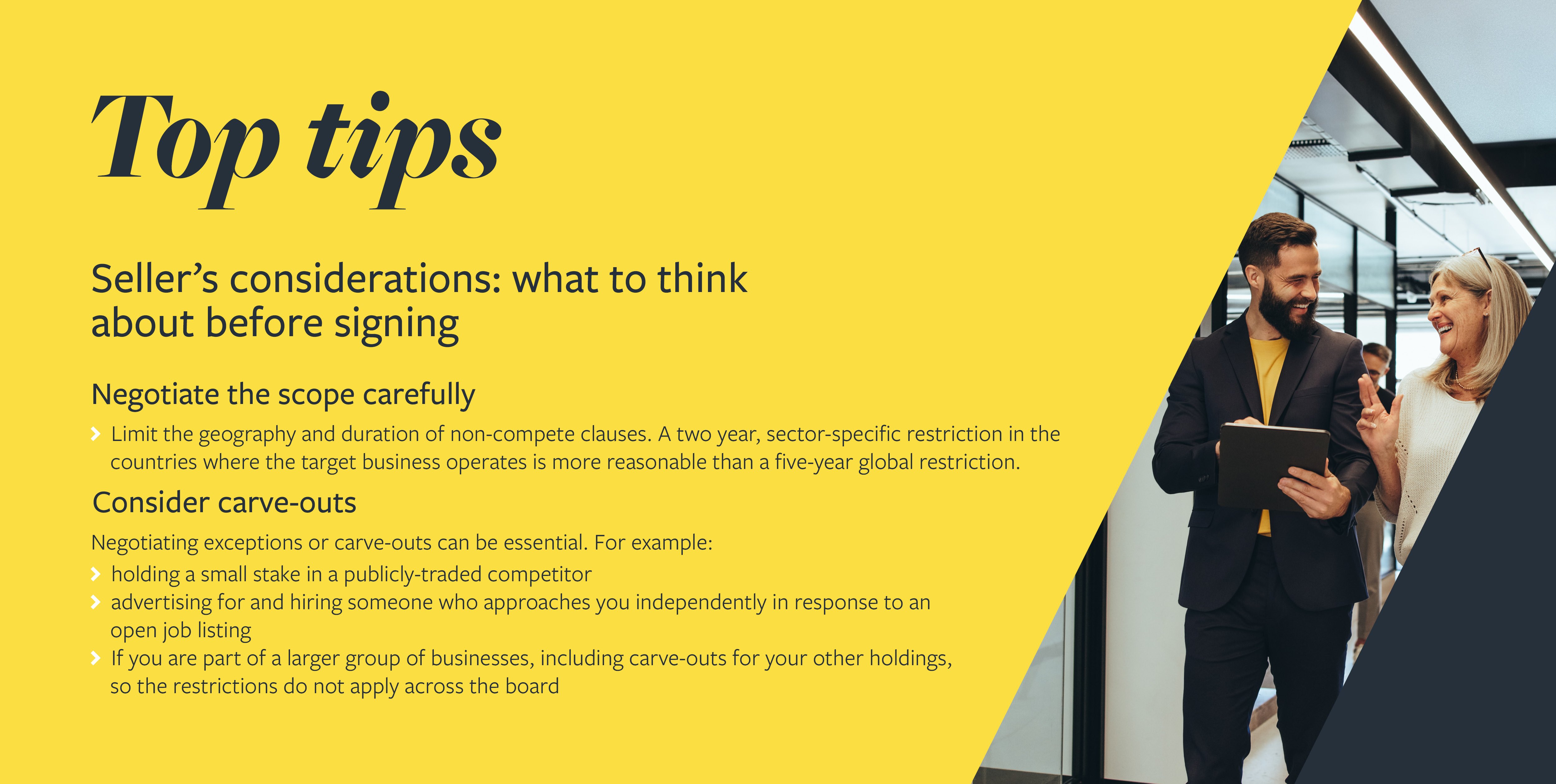 Top tips on M&A restrictive covenants graphic